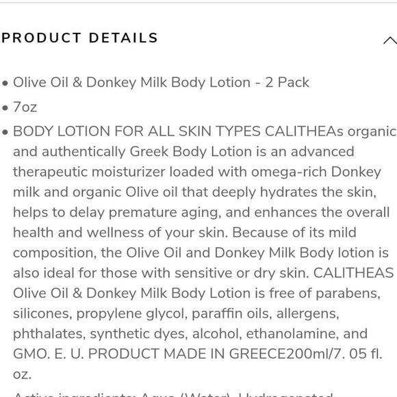 CALITHEA SKINCARE 7 FL. OZ Olive Oil & Donkey Milk Body Lotion 2 Pack - Picture 2 of 9